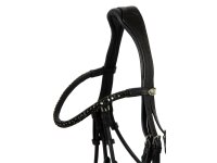 Hans Melzer Horse Equipment Aachen Double Bridle – round-stitched English noseband – Black/Silver – Patent